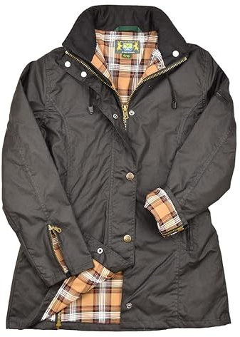 Romneys Damen-Wachsjacke New Ashdown - Robuste Wind- und wasserdichte, tailliert geschnittene Regenjacke inklusive Kapuze