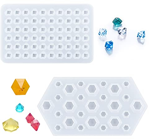 WANDIC Diamant-Silikonform, 2 Stück, kleine Edelstein-Gussformen, 3D-Edelstein-Epoxidharz-Form für DIY Handwerk Anhänger Halskette Kunst Dekoration