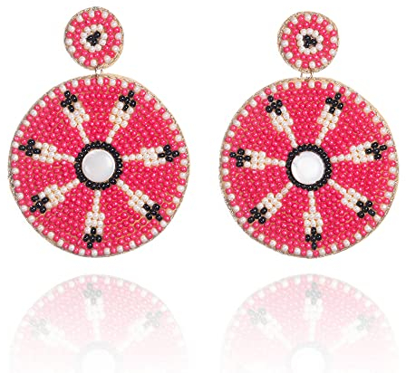 Zavana Longues Boucles d'Oreilles Pendantes Originales pour Femme, Boucles d'Oreilles Rose Bonbon pour Femme, Boucles d'Oreilles Bohème Roses, Bijoux Fantaisie Fait Main pour Femmes