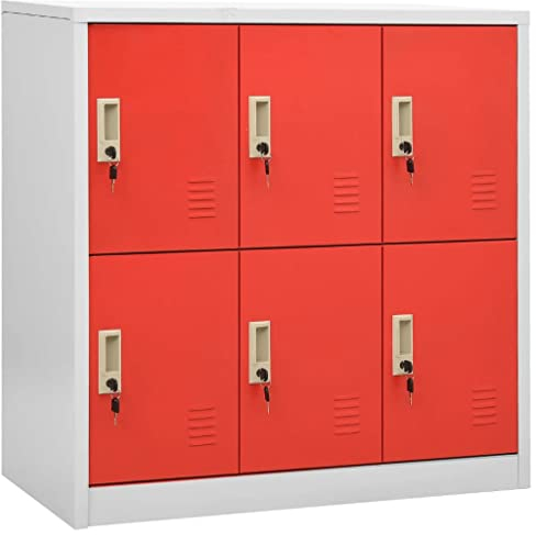 vidaXL 2X Schließfachschrank Spind Umkleideschrank Metallschrank Stahlschrank Fächerschrank Garderobenschrank Schrank Hellgrau Rot 90x45x92,5cm Stahl