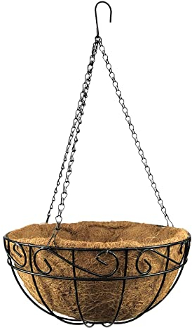 Blumenampel hängend innen 25cm, Hängetopf für Pflanzen, Hängeampel inkl. Kokoseinlage, Blumenampel schwarz, Pflanzenampel Kokos, Hängeblumentopf, Hängepflanztopf, Hängeampel Metall, Pflanzenaufhänger