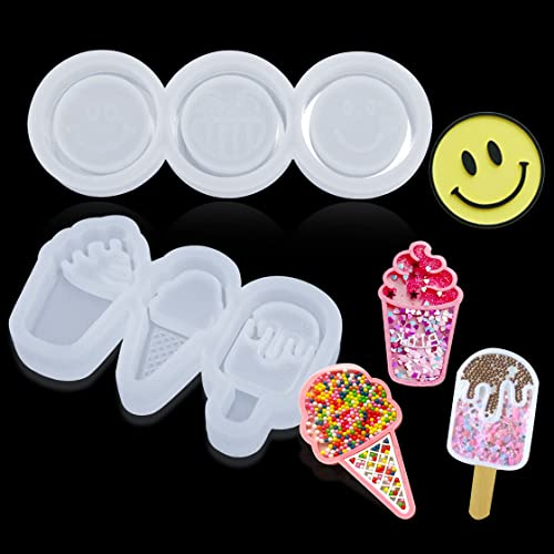 HyzaPhix 2pcs Treibsand Gießform Smiley Silikonformen Eis Epoxidharz Schmuck Formen Resin Shaker Mold für DIY Schmuck Anhänger Ohrringe Halskette Armband (A)