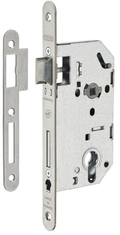 Boîtier de Serrure MONOMAX NF Axe 50 Version Cylindre 2 Tours - Coffre Galvanisé, Têtière Époxy Noir Granité - Modèle Encastrable pour Porte d'Entrée - Made in France - Finition Noire - THIRARD