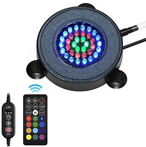 Aquarium Lights - Remote Control 36 LED Fish Tank Light with 16 Color, 4 Lighting Effects, Air Stone Bubble Light for Ponds