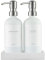 MaisoNovo Distributeur Liquide Vaisselle - Distributeur Savon Salle de Bain – Distributeur de Savon pour Les Mains Blanc de 500 ML avec Pompe argentée, Lot de 2 et Plateau en béton
