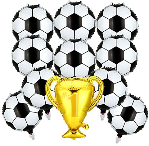 Kesote 11 Pcs Decoration Coupe du Monde de Football Anniversaire Garcon, Ballon Helium en Forme de Football, Trophée, Décorations de la Fête de Football Ballon Aluminium