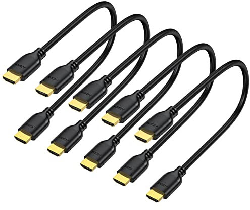 UVOOI Lot de 5 câbles HDMI courts de 0,3 m, 4K HDMI vers HDMI 2.0, haute vitesse, prend en charge 4K @ 60 Hz, 2K, 1080p, HDCP 2.2, HDR, 3D, ARC et Ethernet