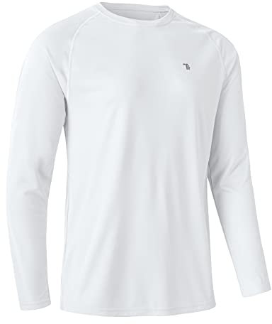 Rdruko Mens Quick Dry Long Sleeve Tops Breathable Running Sport Gym T Shirts UV Sun Protection Hiking Fishing Shirt White M