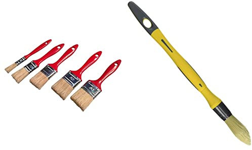 SAVY Lot de 5 pinceaux Plats Tous Types de peintures & Pinceau Rond à rechampir bi-matière Peinture Brillante et Laque n°3/0- ø 15mm
