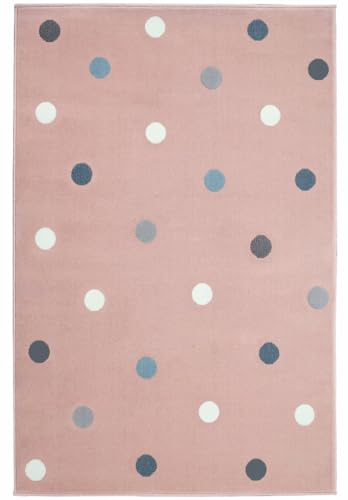 LIVONE Happy Rugs for Kids Pflegeleichter Kinderteppich Kinderzimmer mit Punkten Kreisen in rosa lila Flieder grün Creme Silber grau Größe 120 x 180 cm