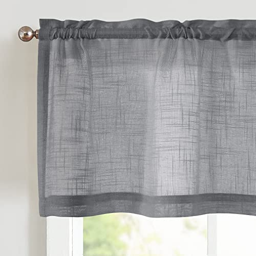 TOPICK Grey Net Curtains 16 Inch Drop Small Cafe Curtains Short Sheer Voile Curtain Valance for Kitchen Sink Bedroom Bathroom Cupboard Rod Pocket 1 Panel