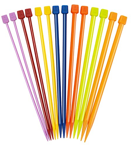14 Stück Stricknadel Set 25 cm Lange Stricknadeln Bunte Kunststoff Rundstricknadel zum Stricken von Pullover Schals (4-10 mm)