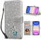 UEEBAI Klapphülle für iPhone 11 6.1 inch, PU Lederhülle Glitzer 3D Schmetterling Flip Cover Standfunktion mit Kartenfach Schutzhülle Diamant Glänzende Geldbörse Handschlaufe Etui - Silber