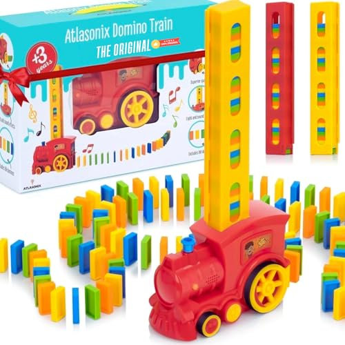 Atlasonix Domino Zug Spielzeug Set für Kinder, 300 Teile, Elektrischer Zug Domino für Kinder, Domino Spielzeug für 3 4 5 Jahre Jungen Mädchen