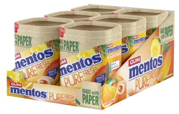 Mentos Pure Fresh Tropical Flavour, Sugar Free Chewing Gum With Xylitol, Suitable for Vegetarians - 6 x 50 Pieces