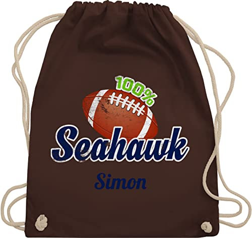 Turnbeutel Rucksack - Geschenke - American Football Geschenk 100% Seahawk mit Name personalisiert Superbowl - Unisize - Braun