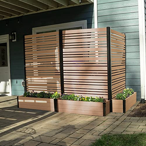 6ft H x 3.8ft W x 1ft L (1 Screen w/Planter) Freestanding Enclo Florence Cedar Color Patio Privacy Screen with Planter Box, Privacy Planters for Patio, Privacy Wall Outdoor Privacy Screen, EC18024