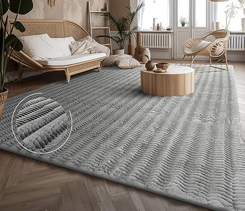 Paco Home Weicher Flauschiger moderner Bubble Wohnzimmer Teppich Hochflor Fell Geometrisches Design Hoch-Tief-Effekt, Grösse:120x160 cm, Farbe:Grau