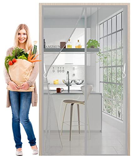 Moustiquaire Porte Caravane 100x235cm Gris Rideaux Anti Mouches-Adsorption Magnétique Moustiquaire Fermeture Automatique pour Couloirs Portes Patio