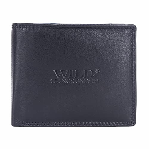 WILD THINGS ONLY !!! Echtleder-Geldbörse für Herren, mit Druckknopfverschluss, Schwarz