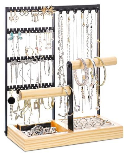 PAEFIU Schmuckständer, Schmuckhalter aus Metall Kettenständer Schmuckaufbewahrung Schmuck Organizers für Armbänder Ohrringe Halsketten Ringe - Schwarz