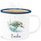 Emaille Becher Blechbecher - Schildkröte mit Name personalisiert I Zootiere I Panzertier - 300 ml - Weiß Blau - schildkröten turtle tasse schildkrötenmotiv tiermotiv tassen turtles und