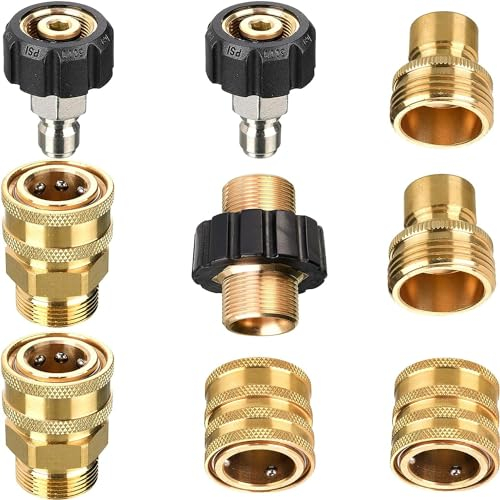 TOOSOAR 9 Stück Hochdruckreiniger-Adapter-Set,M22 Schwenkbar auf 3/8 Zoll Schnellanschluss für Sprühpistolen-Anschluss