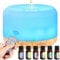 AQXONG 500ML Difusor Aceites Esenciales, Humidificador de Aromas con 6x10ml Aceites Esenciales, Difusor Ultrasónico con Mando a Distancia para Sala de Estar Dormitorio Yoga Oficina - 7 Colores LED