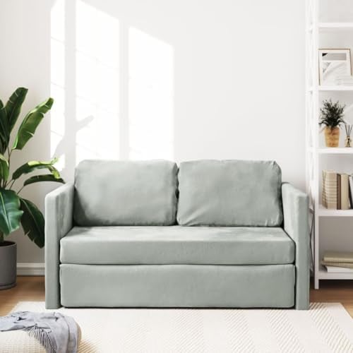 Hommdiy Bodensofa mit Schlaffunktion - Klappsofa Couch in Hellgrau - 122x204x55 cm Samt