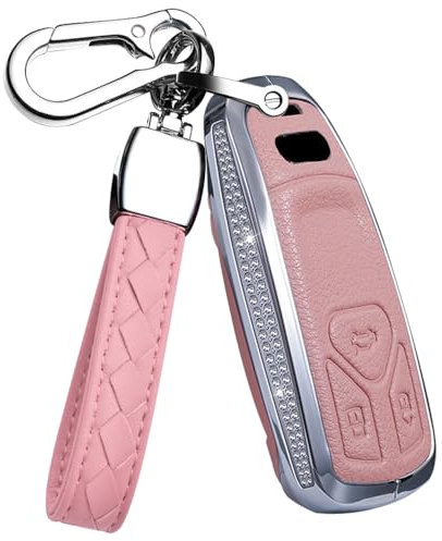 HIBEYO Keyless Autoschlüssel Hülle passt für Audi Leder Schutzhülle Schlüsselhülle für Audi A3 A4 A6 A7 A8 Q2 Q3 Q5 Q7 S4 S5 S7 S8 SQ5 SQ7 Schlüsselgehäuse Schlüsselanhänger 3Tasten-Rosa