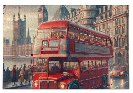 ODAWA 500-teiliges Puzzle, Londoner roter Bus-Puzzle, Puzzles für Erwachsene, Familien, 52,1 cm L x 37,8 cm B