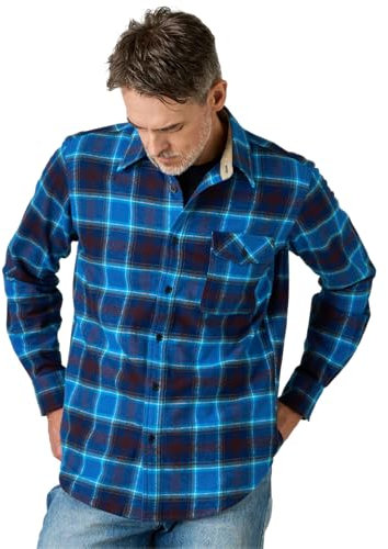 LAPASA Chemise Flanelle Homme 100% Coton Manches Longues Chemise de Bûcheron à Carreaux Douce & Confortable M138 Bleu Marine & Bleu XL