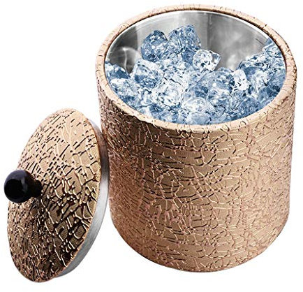 Ice Bucket 1.2 Liter Gold Faux Leather Insulated Ice Bucket with Bonus Ice Tongs Durable Stainless Steel Liner Champagne Drink Tub Cooler