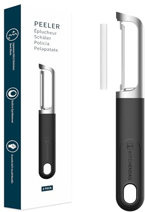 KITCHENDAO Pelador giratorio de patatas y verduras para cocina, duradero acero inoxidable japonés 420J2, hoja doble afilada, removedor de ojos integrado, mango ergonómico suave al tacto, apto para