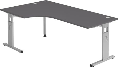bümö höhenverstellbarer Eckschreibtisch O-Serie 200x120 cm in Graphit, Gestell in Silber - Schreibtisch L Form, großer Tisch für's Büro, Computertisch höhenverstellbar