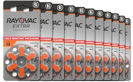 Rayovac Extra Hörgerätebatterien Größe 13 Langlebige quecksilberfreie Zink-Luft-Hörgerätebatterien - 1,45 V (60 Batterien)
