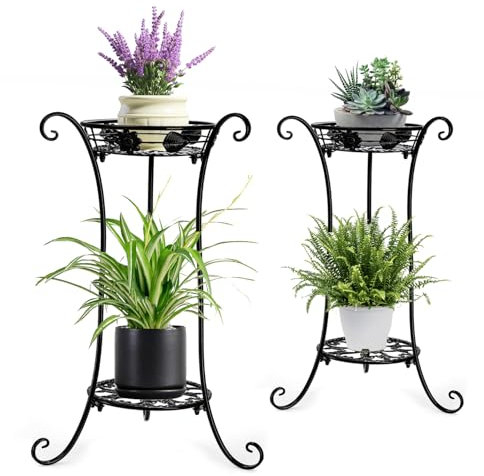Fiita 2 Tier Blumenständer Pflanzenständer Metall, 66cm Hoch Blumenregal Pflanzenregal, Rostfrei Blumentreppe Pflanzentreppe Plant Stand für Wohnzimmer Balkon Terrasse Garten 2 Pack