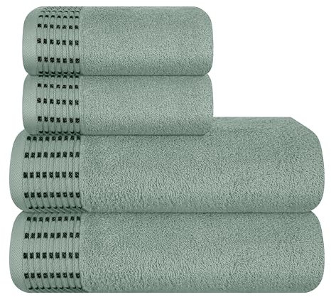 MALLONI HOME Ultra weiches 4er-Pack Handtuch-Set, Baumwolle, enthält 2 übergroße Badetücher 70 x 140 cm, 2 Handtücher 50 x 90 cm, für den täglichen Gebrauch, kompakt und leicht — Jade