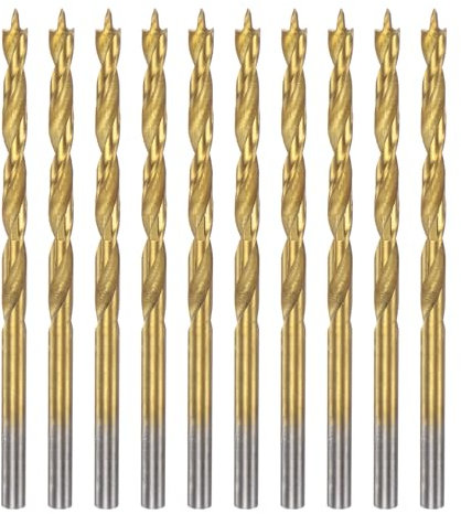 HARFINGTON 10pcs Brad Point Drill Bit 3mm(1/8) Dia Straight Round Shank Drill Metric Brad Point Spiral Twist Drill Bits for Carpenter Woodworking Plastic Rubber, Golden
