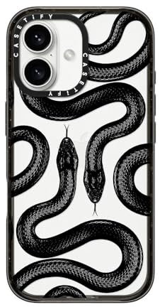 CASETiFY Impact iPhone 16 Case [Slim / 8.2ft. 4X Military Grade Drop Protection/Wireless Charging Compatible] - Black Kingsnake - Clear Black