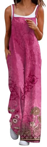 Salopette Jean Femme Enceinte Combinaisons à bretelles décontractées pour femmes, grande taille, Boho, jambes larges, imprimé Floral, barboteuse Baggy avec poches Jupe Fendue Sexy (Pink, XXXL)