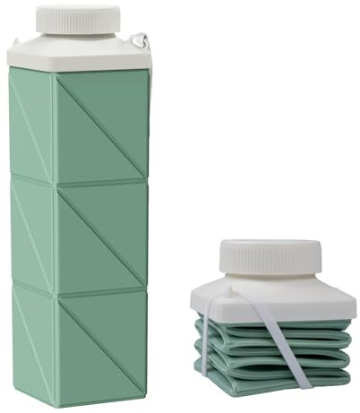 Popdigito Faltbare Wasserflasche, Lebensmittelqualität, BPA-frei, wiederverwendbar, leicht, auslaufsicher, für Reisen, Wandern, Camping, Radfahren, Outdoor-Sport, zusammenklappbar, Grün, 720ml