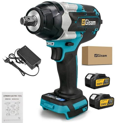 Visseuse Dévisseuse à chocs, sans fil 18V Couple 1800 N.M kit d'outils multifonctions pour changement de pneus pour voitures, échafaudage, Bricolage. Batteries 3.0Ah (1Visseuse + 2Batteries)