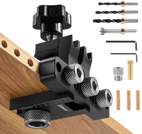 8/10/15mm Bohrschablone Möbelbau, 3 in 1 Dübel-Jig-Kit für die Holzbearbeitung Exakte Dübellöchre, Dübelhilfe mit Positionierungsclip Einstellbare Bohrführung Stanzer-Locator Tischlerwerkzeuge