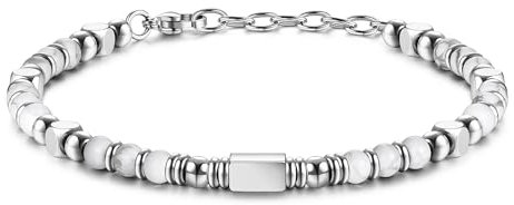 LOLIAS Armband Damen Edelstahl Perlenarmband Damen Edelstein Armbänder Beste Freundin Armbänder Damen Geschenke Schmuck Armband Silber 4MM