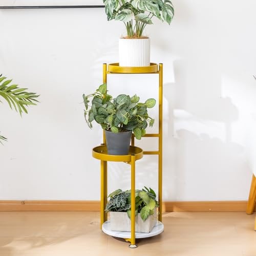 CHPHI Plant Stand Indoor 3 Tier , Outdoor Wood Plant Stands for Multiple Plants, Tiered Plant Shelf Table (gold)