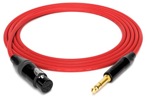 enoaudio Mogami 2534 Quad Professionel Studio Câble symétrique | Neutrik Gold XLR femelle – Jack TRS 6,3 mm | HiFi, rouge, 10 m
