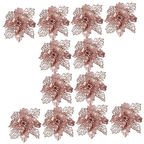 SEWOART 1 Set 12 Pezzi Fiori Artificiali Glitter Per Albero Di Natale Ornamenti Finti Fiori Di Simulazione Rosa