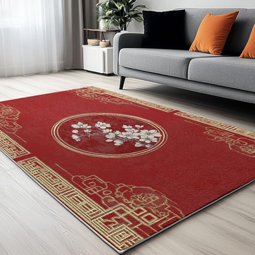 Tapis Moelleux de Salon Moelleux Estampes Traditionnelles Chinoises Thème adaptés à la Chambre à Coucher des Enfants décor à la Maison de la Chambre à Coucher décoration intérieure TapisRouge