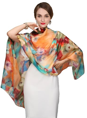 Sichdew Women's 100% Mulberry Silk Scarf Lightweight Long Floral Print Neck Scarf, Beach Wrap & Travel Photography Shawl Gift